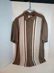 Island Shores Shirt Mens Striped Short Sleeve Cream Brown Hawaiian Sz Lg - Picture 1 of 5