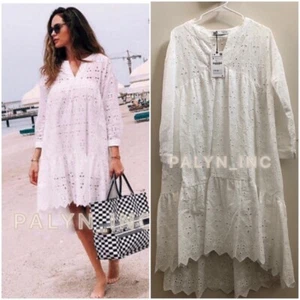 LAST NWT ZARA CUTWORK EMBROIDERY RUFFLED ASYMMETRIC DRESS WHITE 4437/065 - Picture 1 of 12