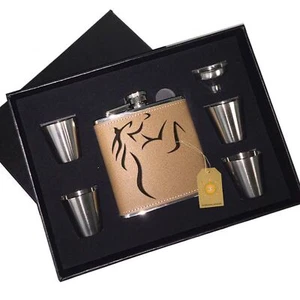 Equestrian Jumper Leather Flask Black Box Gift Set - Picture 1 of 2