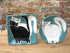 Vintage Olaria Nova Cat Dishes Plates- studio art pottery