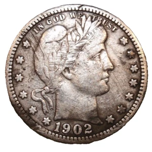 1902 P Barber Quarter "LIBERTY" Headband - U.S. Coins: Silver 25C VF Details - Picture 1 of 5