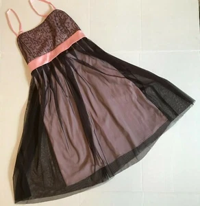 Limited Too Sequined Salmon Pink / Dark Brown Organza Dress Junior Size 14 - Picture 1 of 7