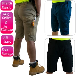 WORK SHORTS MENS CARGO STRETCH COTTON TRADIE PANTS HEADY DUTY PANTS MULTI POCKET - Picture 1 of 27