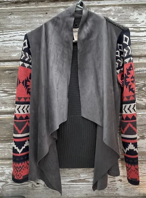 Cardigã Flying Tomato asteca estampa sudoeste frente aberta cachoeira novo tamanho M  - Imagem 1 de 4
