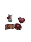 Hallmark Hinged Heart Rose Trinket Box Red 3" Vintage, Mirror & Mouse Figure