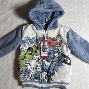 Marvel Superhero's Youth Plush Blue Size 6 Full Zip Fleeced Hoodie - Picture 1 of 7