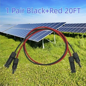 1Pair Black+Red Solar Panel Extension Cable Wire Solar Connectors 10 AWG 25 feet - Picture 1 of 6
