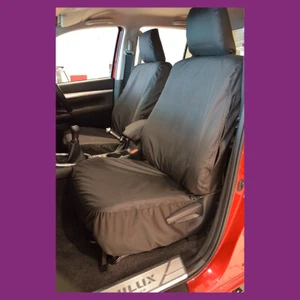 Fundas de asiento delanteras negras impermeables a medida para Toyota Hilux Icon/Invincible 16+ - Imagen 1 de 2