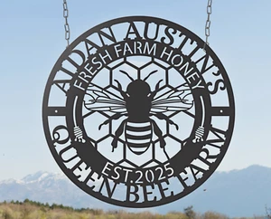 Custom Metal Bee Decor, Personalized Honey Bee Sign, Bee Hive Metal Sign - Picture 1 of 8