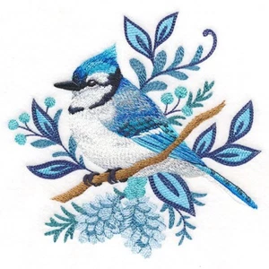 Frosted Winter Blue Jay BATH HAND TOWEL SET EMBROIDERED Beautiful - Picture 1 of 5