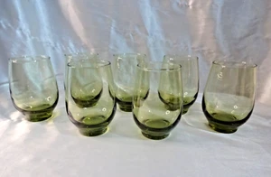 Libbey Glass VTG Tempo 7 Retro MCM Glasses Olive Green 10oz Rocks Wine Barware - Picture 1 of 4