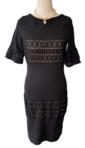Julia Jordan Black Crochet Bodycon Dress Size 8 Short Sleeve - Picture 1 of 14