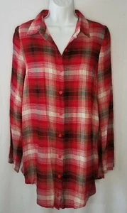 Chloe K Red Black White Plaid Flannel Tunic Top Button Down Shirt Size S Small - Bild 1 von 9
