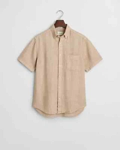 GANT Mens Regular Garment Dyed Linen Short Sleeve Shirt - Dry Sand - RRP £120 - Picture 1 of 5