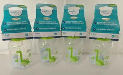 4-Pack Evenflo 1-4oz 0m+ Bottles Slow Flow Nipple Green Dinosaur Print BPA Free - Image 1 of 3