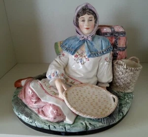 Pretty/Old Majolica Humidor Match Striker Lady & Baskets RARE-Original Lid, NICE - Picture 1 of 11