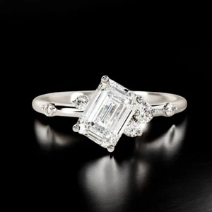 1.20 Ct Lab Grown Emerald Cut Diamond Wedding Ring IGI Certified 14k White Gold - Picture 1 of 12
