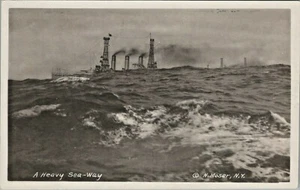 c1910-30 Vintage Real Photo Navy Postcard ~ A Heavy Sea-Way ~ © N. Moser N.Y. - Picture 1 of 2