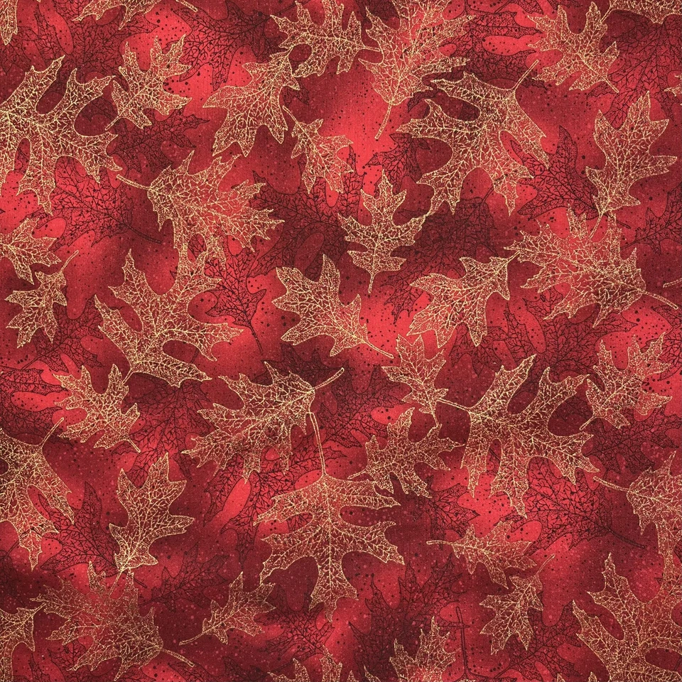 Hoffman International Indian Summer Fabric Gold Leaves on Red 1 YARD 100% Cotton - Image 1 of 4