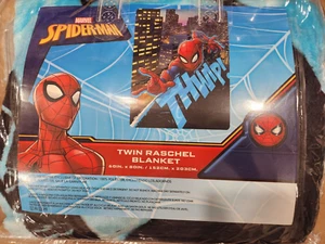 MARVEL SPIDERMAN TWIN RASCHEL BLANKET 60IN X 80IN BIG THWIP 100% POLYESTER CHINA - Picture 1 of 3