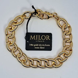 MILOR 14K Yellow Gold Resin Core Textured Cable Link Bracelet Adj 7.5-8.5" NEW - Picture 1 of 4