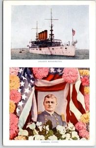 SHIP POSTCARD CRUISER WASHINGTON, ADMIRAL EVANS Split Images - Picture 1 of 2
