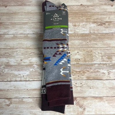 Alpine Design Mens Large LG Snowsport Aztec Socks 2 Pair Calf Cut Burgundy - Image 1 of 4