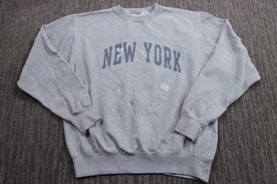 Sudadera De Colección Años 90 Nueva York Cuello Redondo Gris Golpeado Adulto Mediano Grunge Foto 1 de 4