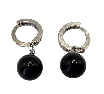 Pendientes colgantes de plata de ley S925 de ónix negro pequeño aro con palanca 2,8 g Foto 1 de 4