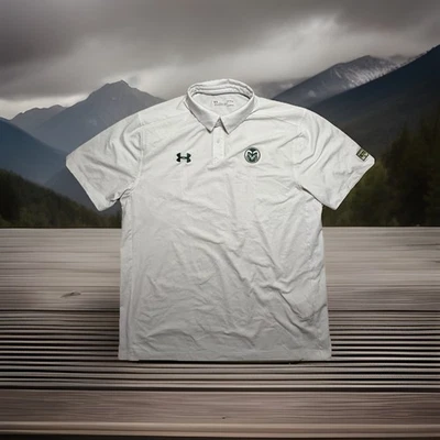 Under Armour Men's Polo Shirt Large White Colorado State University CSU STAIN! - Image 1 of 4