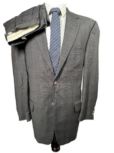 EVAN PICONE Mens Gray GLEN PLAID Wool Pleated 2 Piece Suit 42R Jacket 36x30 Pant - Picture 1 of 14