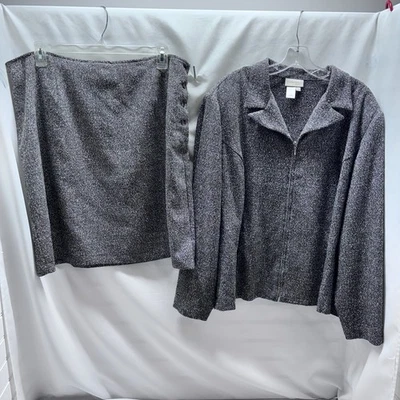 Saia terno Coldwater Creek tamanho 24 preta 2 peças zíper completo jaqueta saia elástica cintura - Imagem 1 de 4