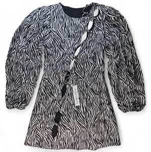 For Love & Lemons Mini Dress Size XS Black White Zebra Long Sleeve Cutout Rosita - Picture 1 of 9