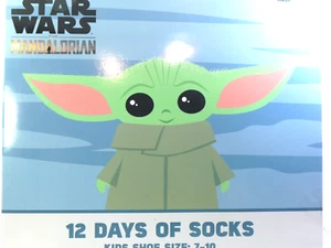 STAR WARS THE MANDALORIAN 12 DAYS OF SOCKS KIDS SHOES SIZE 7-10 - Picture 1 of 3