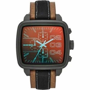 Diesel DZ4303 Mens Square Franchise Chronograph Tan Leather Band Watch Authentic - Picture 1 of 2