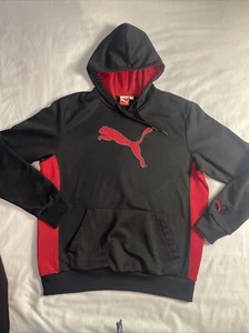 PUMA Sport Lifestyle Pullover Hooded Sweatshirt Black & Red Size Large, Lg Logo - Picture 1 of 10