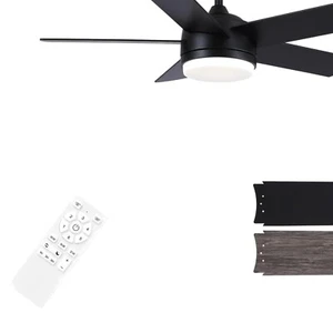 44-Inch Black Ceiling Fan with Remote Control & Dimmable LED Light - Noiseless - Picture 1 of 11