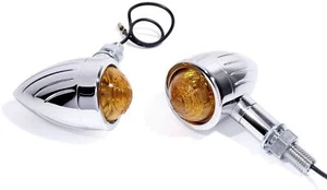 Custom Bullet Mini Blinker Chrom Grooved für HD Honda Suzuki Yamaha Universal 12 - Picture 1 of 3