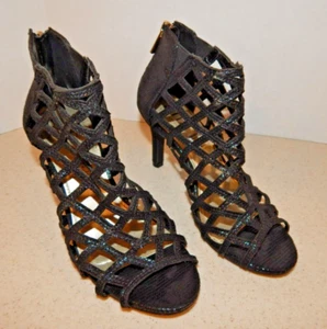 a.n.a.-A New Approach Women’s 5.5 Black Lattice Open Toe 3" Heel Shoes Sparkle - Picture 1 of 9