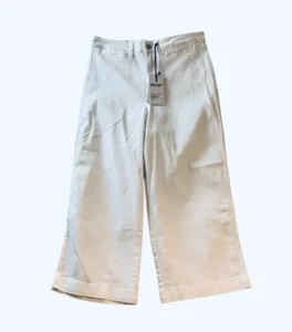 Jeans donna denim bianco crop gamba larga vita alta avena nuovi con etichette taglia 10/30 nuovi - Foto 1 di 9
