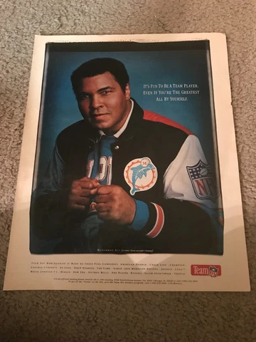 Vintage 1991 MUHAMMAD ALI TEAM NFL MIAMI DOLPHINS JACKET PRINT AD 1990s Cover