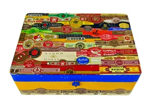 Vintage 1970s Folk Art Cigar Box - Te-Amo & Premium Brand Labels - Matacapan Mex - Picture 1 of 5