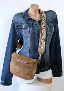 ITALY ★ WILDLEDER PAISLEY CROSSOVER BAUCHTASCHE UMHÄNGETASCHE NUSSBRAUN 2x GURTE - Bild 1 von 15
