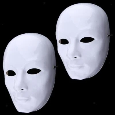 2 Pieces DIY Unpainted Mask White Blank Face Mask Masquerade Costume Masks - Image 1 of 4