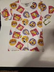 T-shirt da uomo Nickelodeon Rugrats nuova con etichette marrone chiaro Tommy Chuckie Medium - Foto 1 di 3