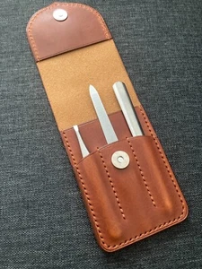 Maniküre Etui Echt-Leder Etui für Nagelschere Pinzette  Reiseetui wunschgravur - Picture 1 of 9