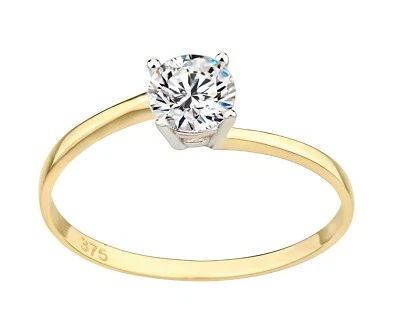 9ct Yellow Gold 5mm Simulated Diamond Twist Solitaire Engagement Ring size J - S - Image 1 of 4