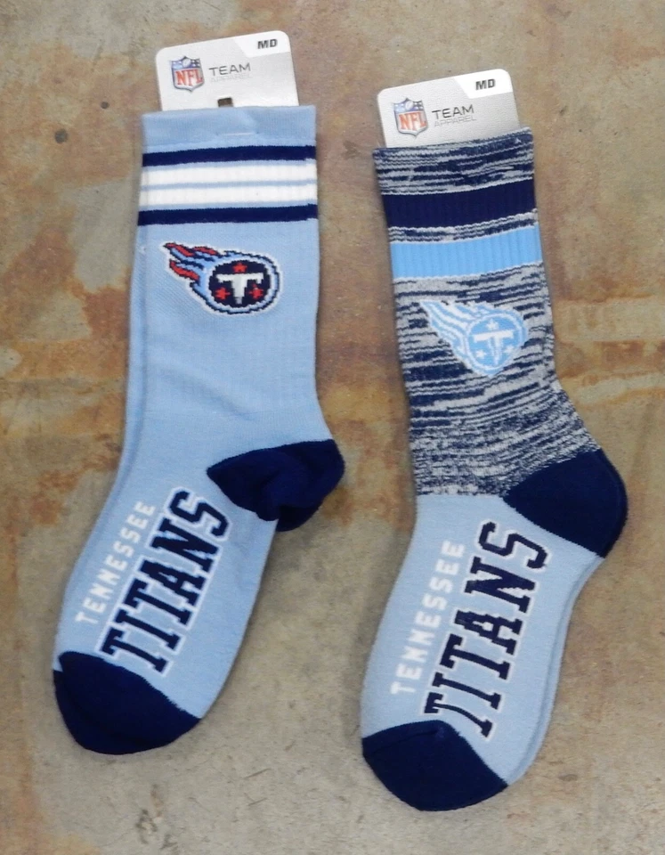 Paquete de 2 calcetines de regalo NFL Tennessee Titans medianos 5-10 retro Deuce reverso nuevos Foto 1 de 1