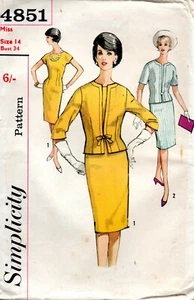 50s Simplicity Sewing Pattern 4851 Misses One-piece Dress and Jacket Size 14 - Picture 1 of 2
