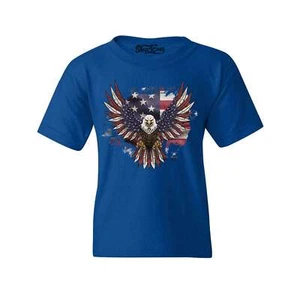 American Bald Eagle USA Flag Youth's T-Shirt 4th of July Shirts - Picture 1 of 5